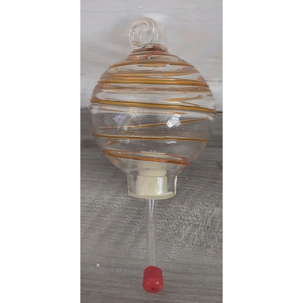 Art Glass Hand Blown Humming Bird Feeder Hanging Orange Swirl